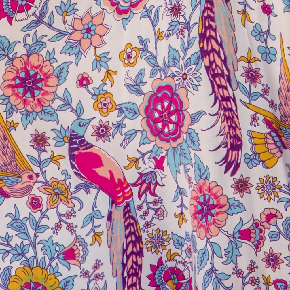 Ava Gardner Kimono Robe Wrap Dress in Premium Birds of Paradise White Floral