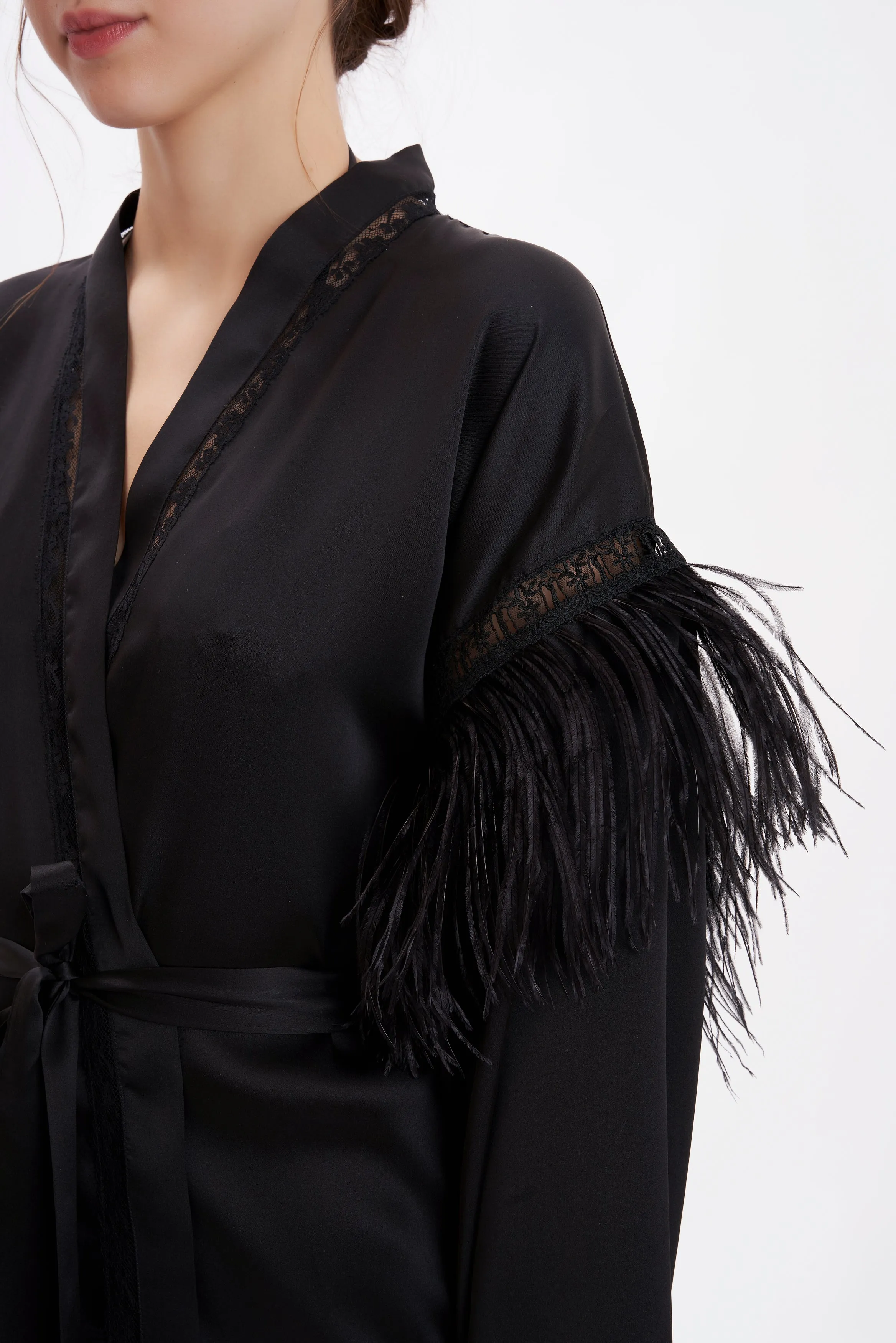 B2B - Silk Satin Feathers Kimono