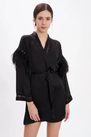 B2B - Silk Satin Feathers Kimono