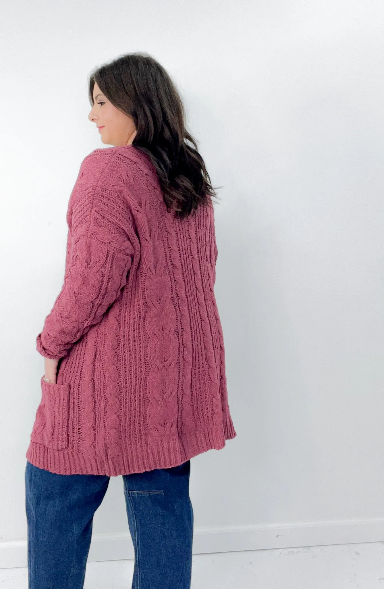 Chenille Cable Knit Open Long Line Cardigan