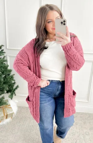 Chenille Cable Knit Open Long Line Cardigan