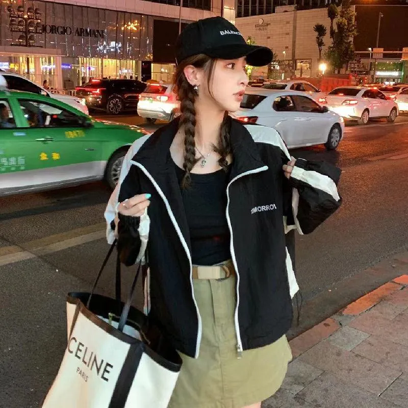 Color Blocking Street Style Casual Sports Loose Fit Windbreaker