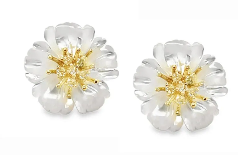 Gemstone Floral Earring Jackets with 18k Gold and Yellow Diamond "Stamen" Posts