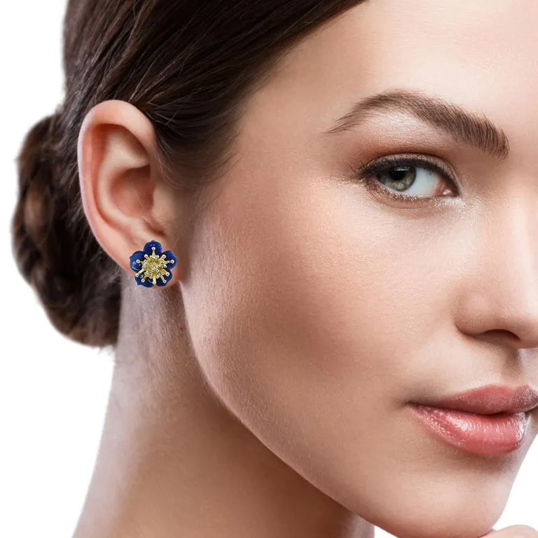 Gemstone Floral Earring Jackets with 18k Gold and Yellow Diamond "Stamen" Posts