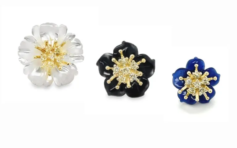 Gemstone Floral Earring Jackets with 18k Gold and Yellow Diamond "Stamen" Posts