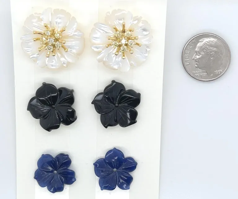 Gemstone Floral Earring Jackets with 18k Gold and Yellow Diamond "Stamen" Posts