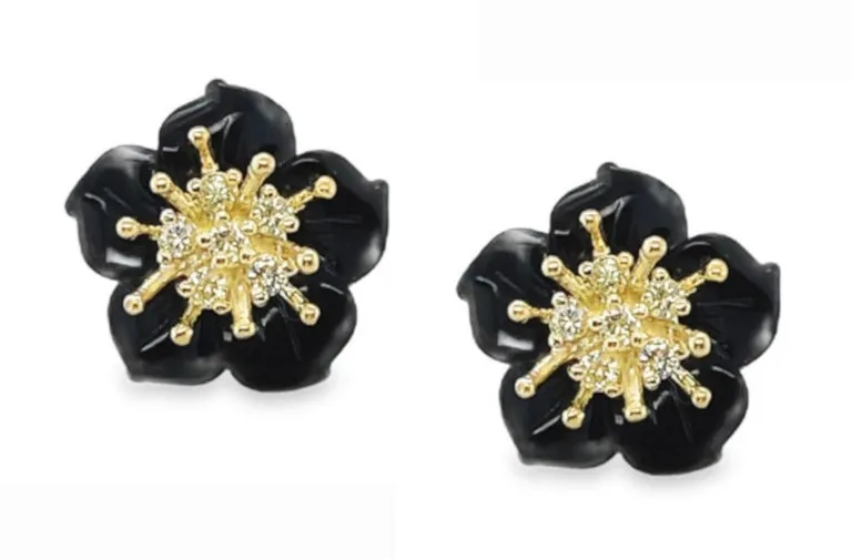 Gemstone Floral Earring Jackets with 18k Gold and Yellow Diamond "Stamen" Posts