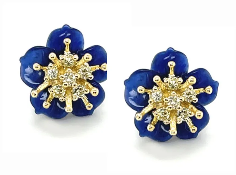 Gemstone Floral Earring Jackets with 18k Gold and Yellow Diamond "Stamen" Posts