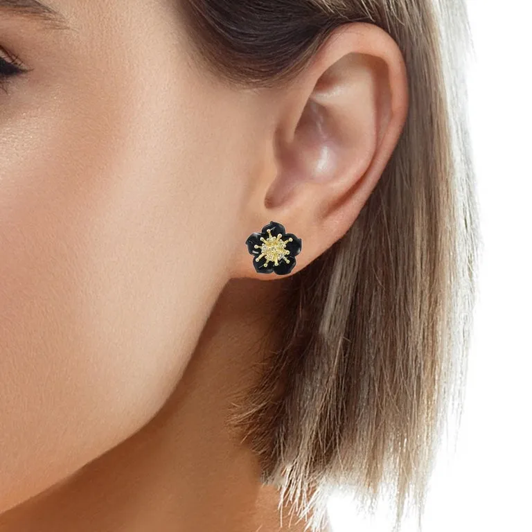 Gemstone Floral Earring Jackets with 18k Gold and Yellow Diamond "Stamen" Posts