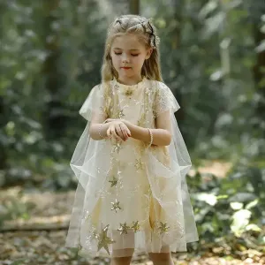 Golden Starry Ruffle Mesh Maxi Dress