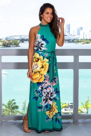 Jade Floral Halter Neck Maxi Dress