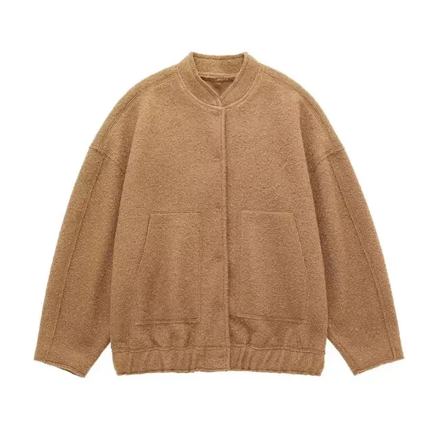 Pre Order:  Snap Buttons Woolen Jacket
