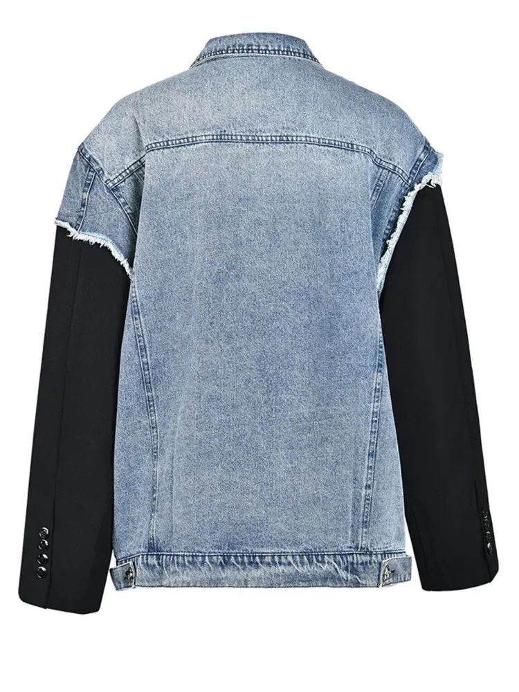 Pre Order:  Spliced Ripped Denim Jacket