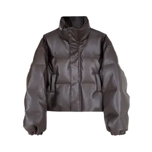 Pre Order:  Stand Collar Vegan Leather Short Jacket