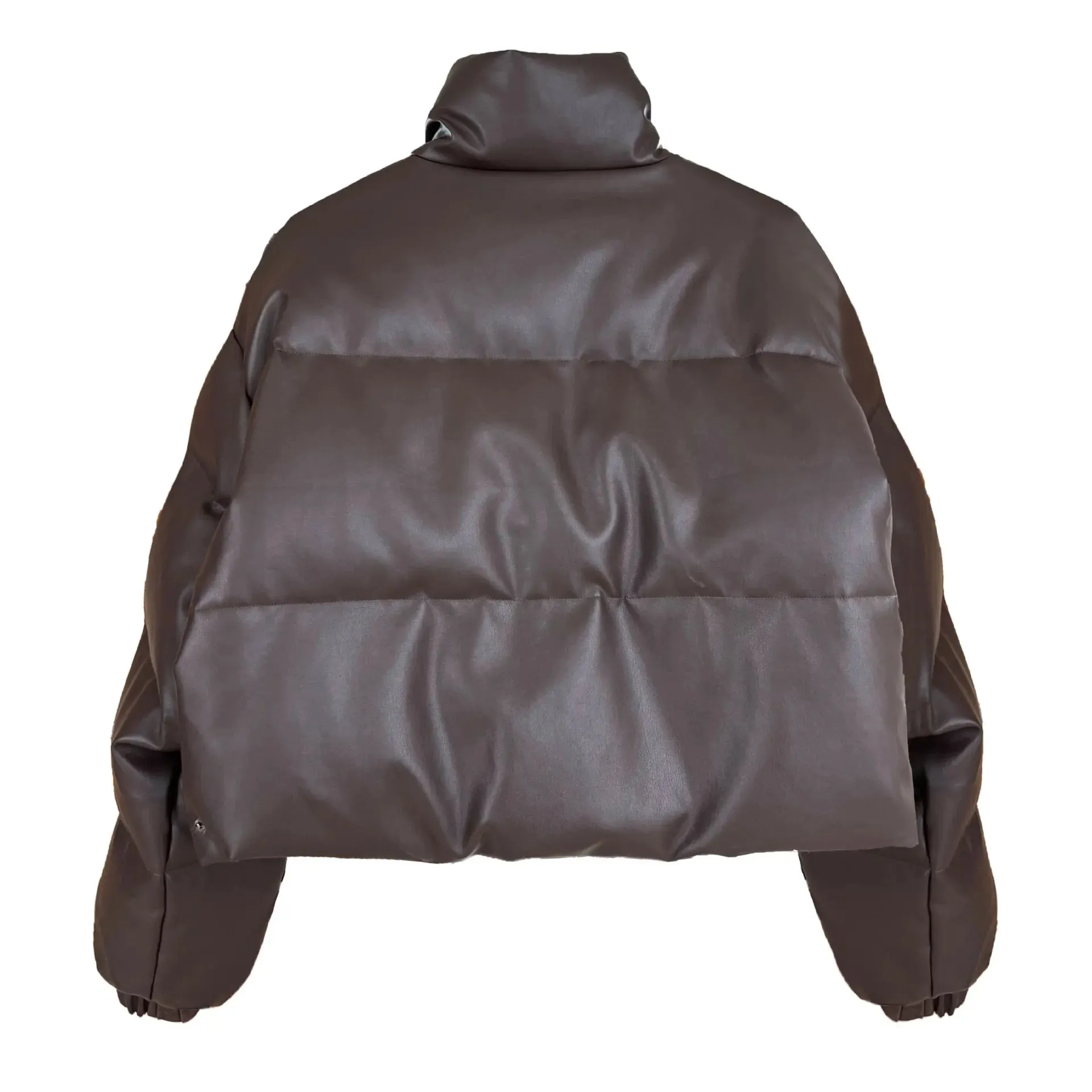 Pre Order:  Stand Collar Vegan Leather Short Jacket