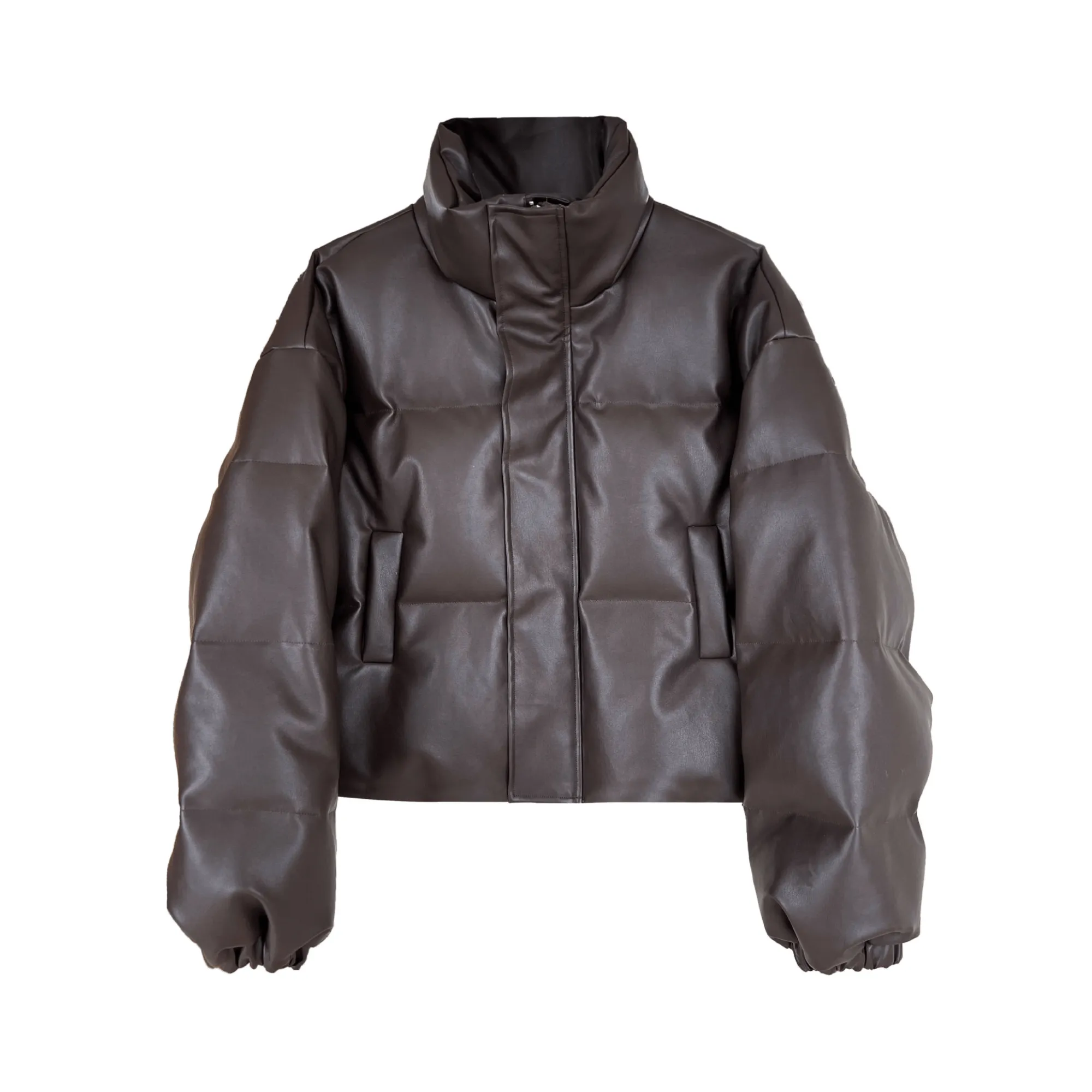 Pre Order:  Stand Collar Vegan Leather Short Jacket