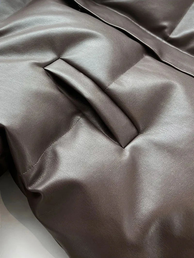 Pre Order:  Stand Collar Vegan Leather Short Jacket