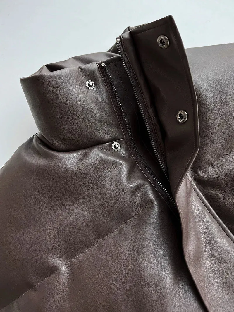 Pre Order:  Stand Collar Vegan Leather Short Jacket