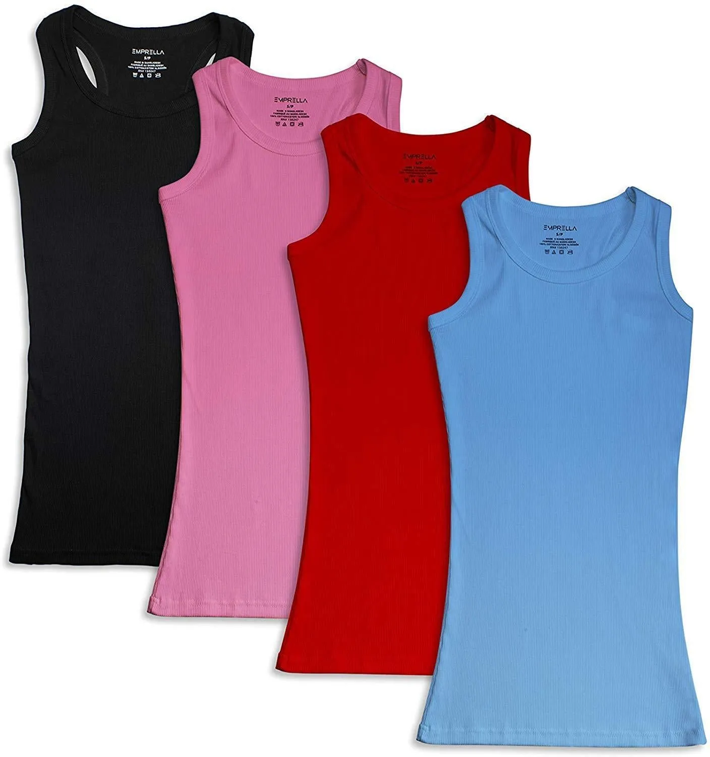 Racerback Colorful Tank Tops - 4 Bright Assorted TackTop Packs