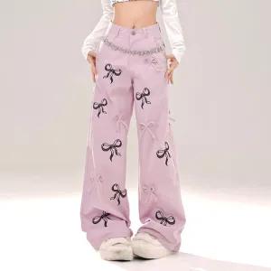 Summer Sweet Girl Style Purple Wide Leg Pants