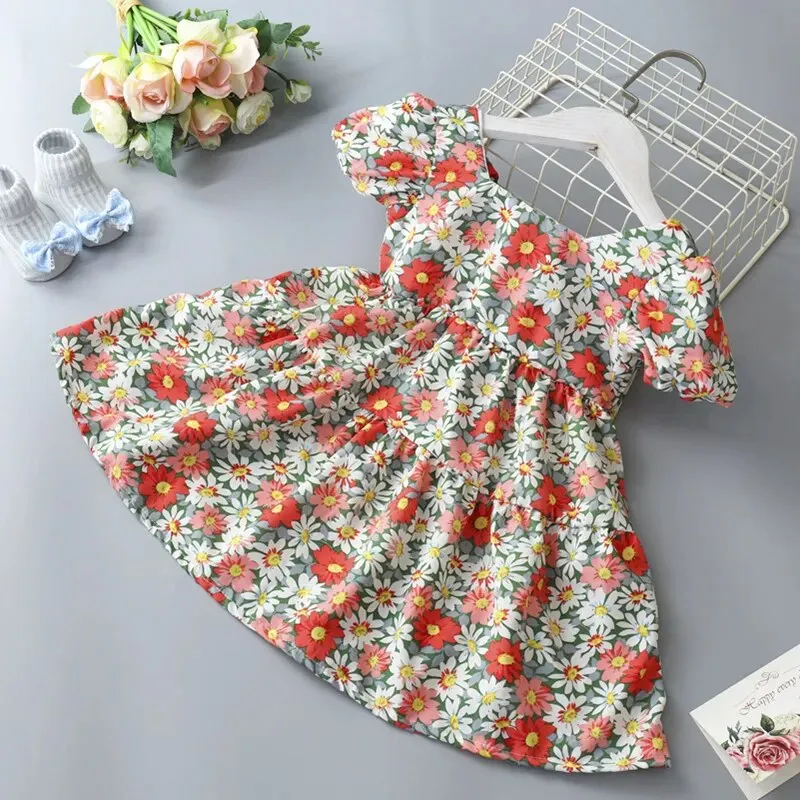 Summer Toddler Dresses Baby Girl Clothes Cute Flowers Print Princess Dress
