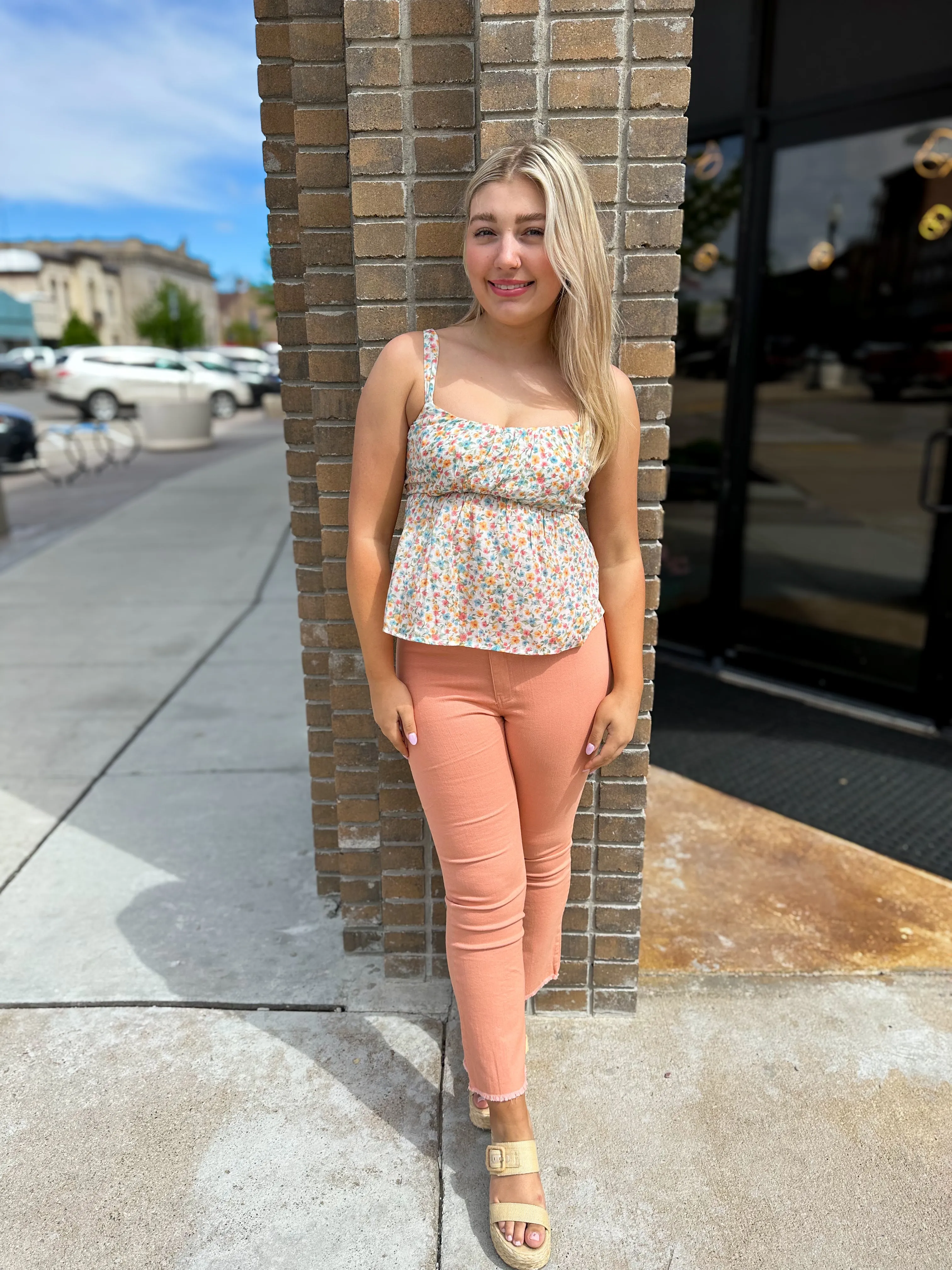 Tween Ciara Wide Leg Denim Pants in Coral Pink