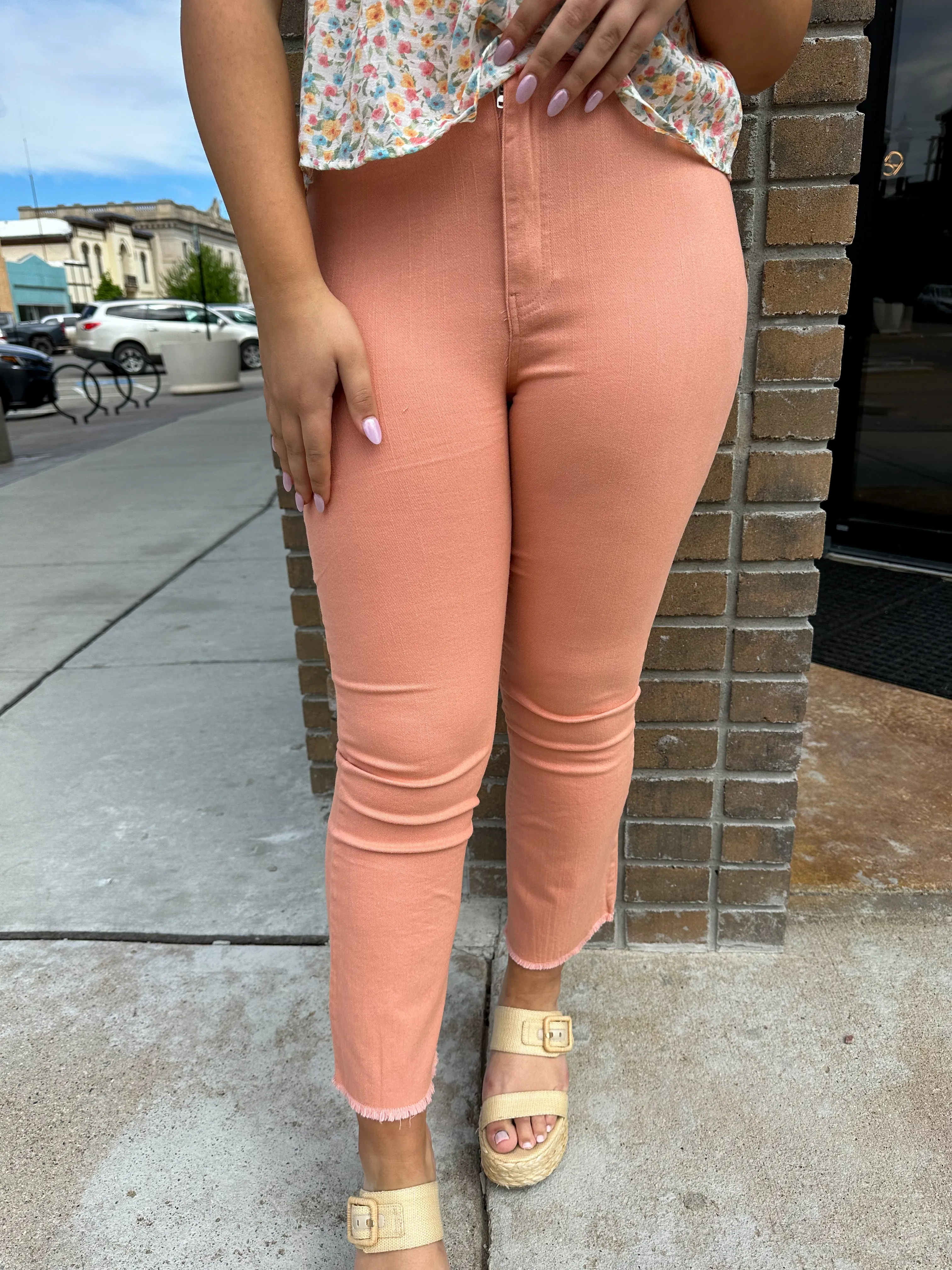 Tween Ciara Wide Leg Denim Pants in Coral Pink
